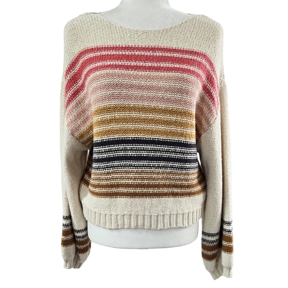 Billabong Multicolor Seeing Stripes Cropped Sweater 100% Cotton Beachy Boho - Picture 1 of 10